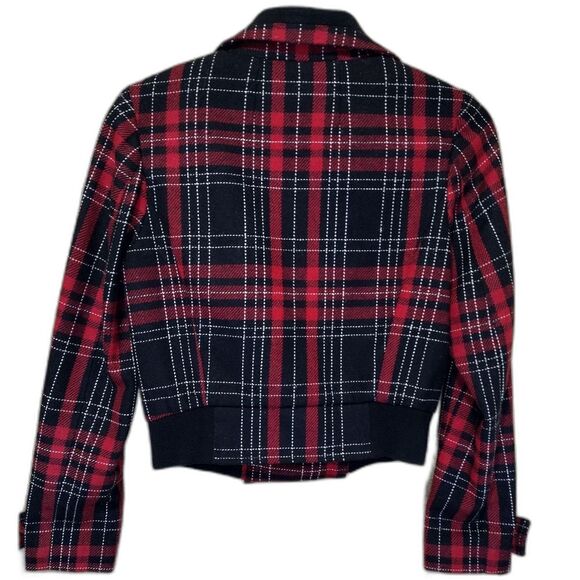Express Bomber Jacket Red Black Plaid Tartan 2008 Button-Down Stretch SMALL - Picture 2 of 12